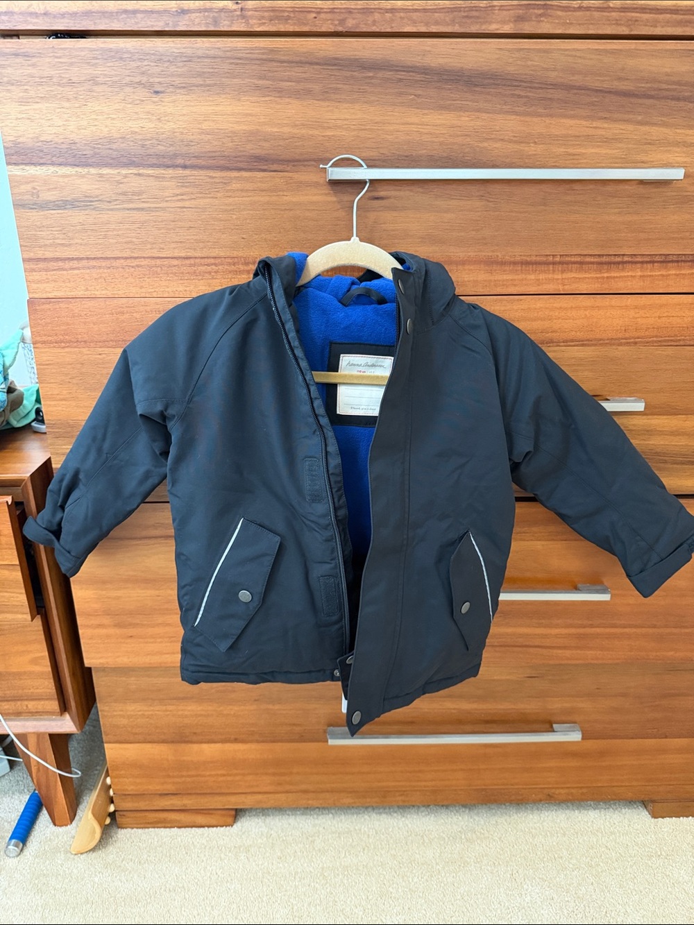 Hanna Andersson Black Puffer Jacket with Bright Blue Lining
